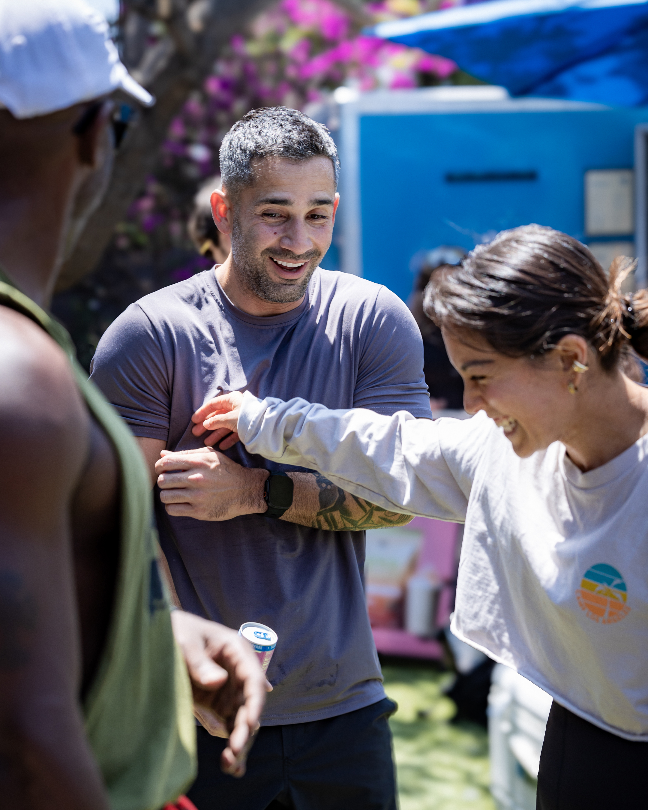 Friends cooling down post workout